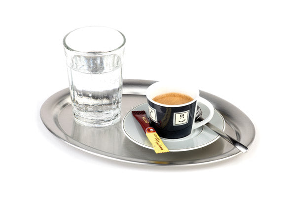 Café-Tablett oval - 19 x 15 cm (Edelstahl mattiert)