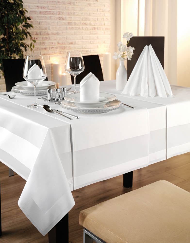 TESSIN Mundserviette mit Atlaskante - 50 x 50 cm - Baumwolle - Weiß