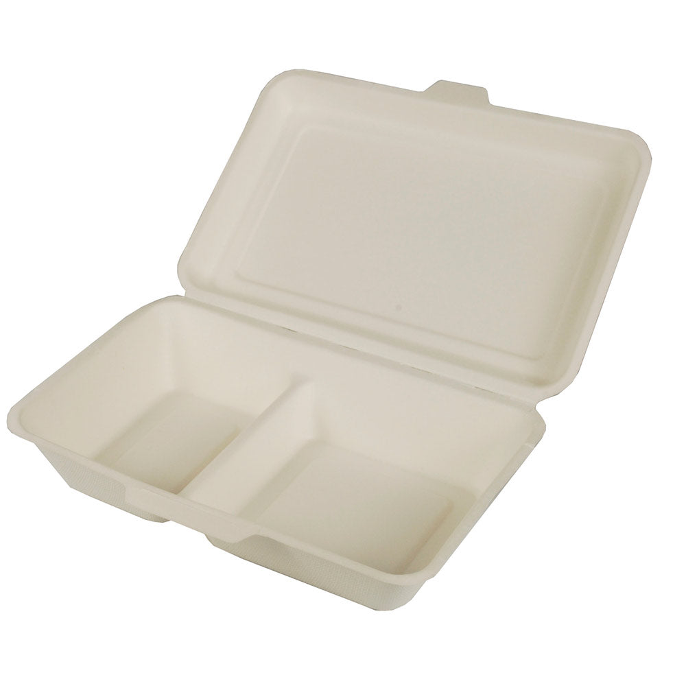 Menüboxen Zuckerrohr "pure" 2-geteilt - 24 x 15,5 x 6,5 cm - Weiß (4 x 25 Stück)
