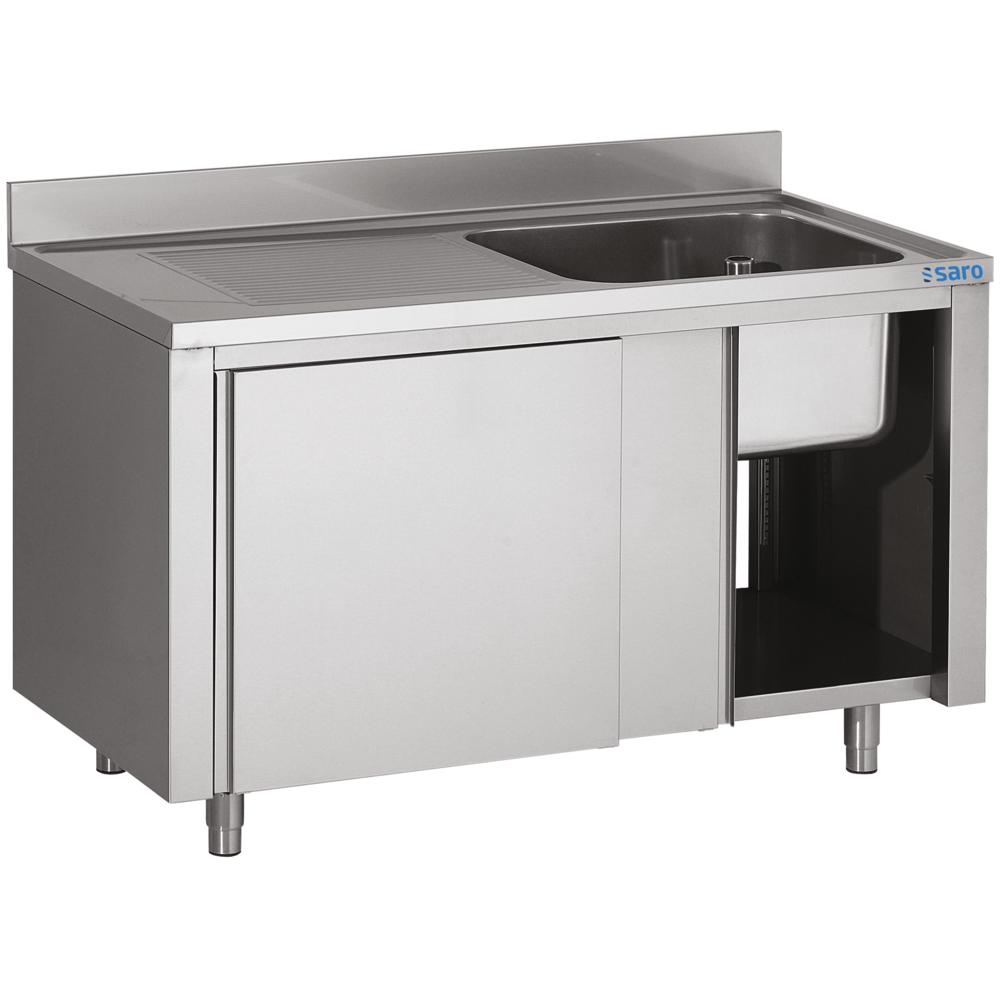 Edelstahl Spülschrank - 1 Becken rechts - mit Schiebetüren - 1400 x 700 x 850 mm
