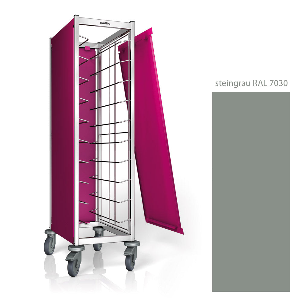 Tablett-Abräumwagen "TAW 10 EN" - 1 x 10 Einschübe - 2-seitige Verkleidung steingrau