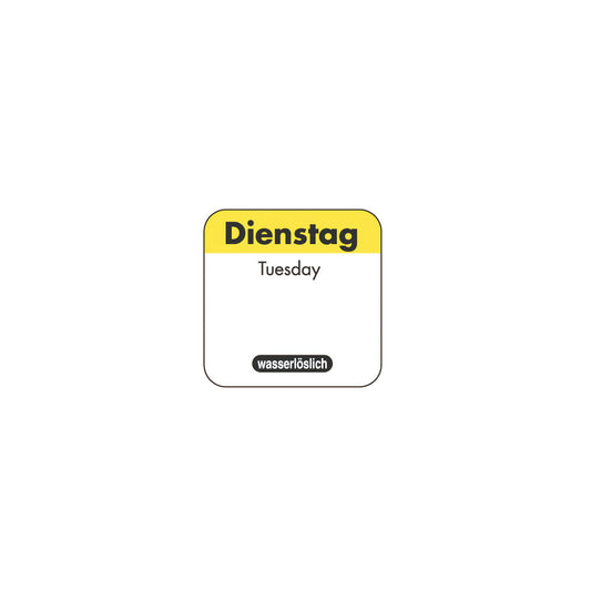 Tages-Etiketten 1" wasserlöslich - "Dienstag" (1.000 Stück)