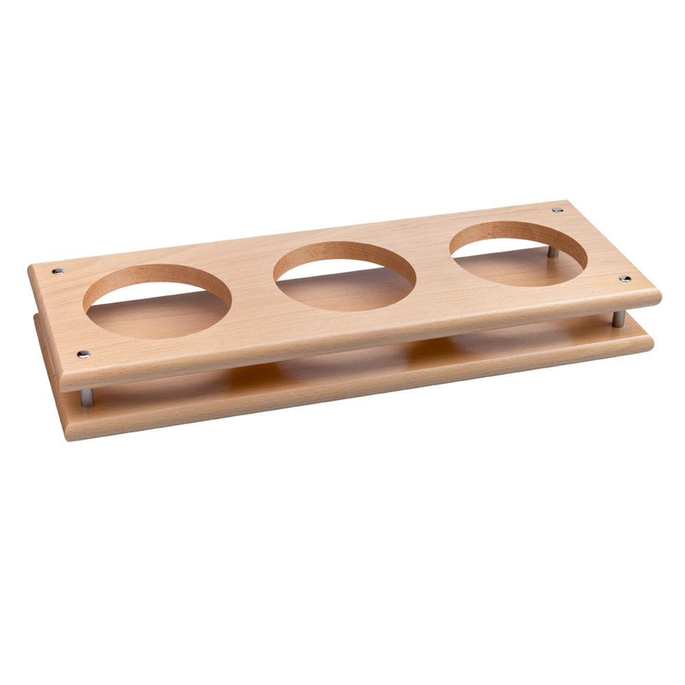 CLASSIC Holzdisplay 3-fach - Größe 50 x 18 x 7,5 cm (Bohrungen Ø 11,8 cm)