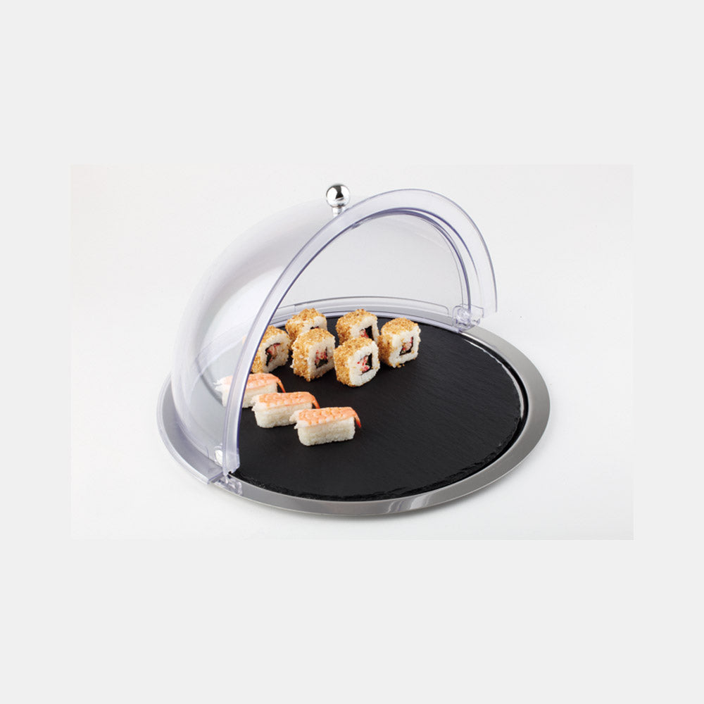 Buffet-Set 3-teilig - rund (Tablett, Schieferplatte & Haube)