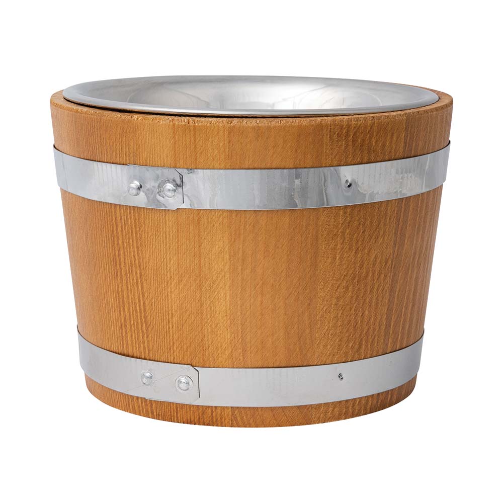 Holzfass mit Edelstahlschüssel - Ø 21,5 x 16 cm - Inhalt 1,3 l