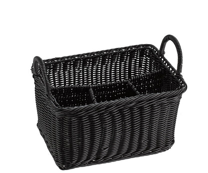 ECONOMIC Besteck- / Serviettenkasten (4-fach) - PP-Rattan - Schwarz