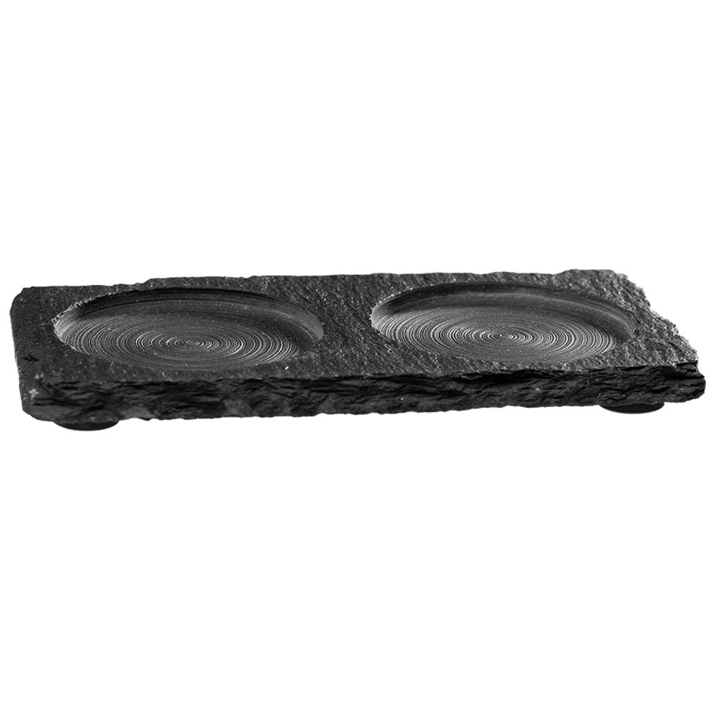 Untersetzter 15 x 8 cm mit zwei Aussparungen Ø 6 cm - Naturschiefer
