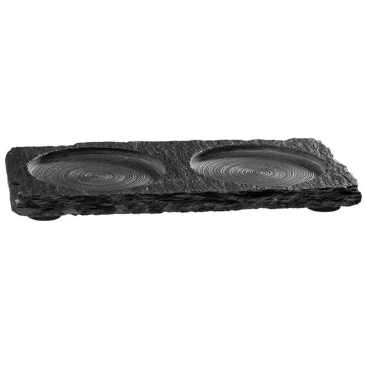 Untersetzter 15 x 8 cm mit zwei Aussparungen Ø 6 cm - Naturschiefer
