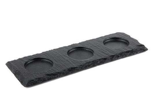 Naturschieferplatte 28 x 10 cm - mit drei Stellringen Ø 5,5 cm