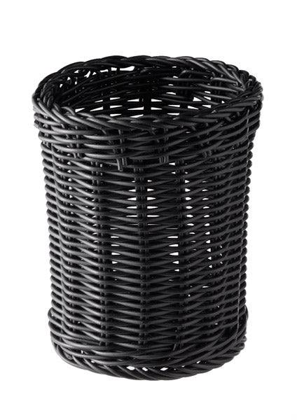 Besteckkorb - Ø 12 x 15 cm - PP-Rattan - Schwarz