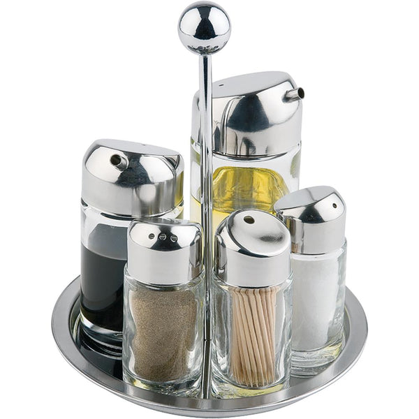 Menage drehbar, 6-teilig - Zahnstocher, Salz & Pfeffer, Essig & Öl