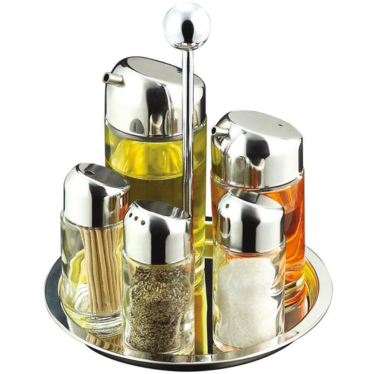 Menage drehbar, 6-teilig - Zahnstocher, Salz & Pfeffer, Essig & Öl
