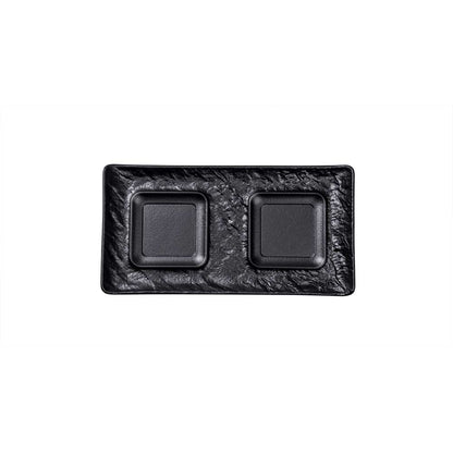 YUNA Platte rechteckig 27 x 14 cm mit 2 Ausspaarungen 8 x 8 cm - Schwarz