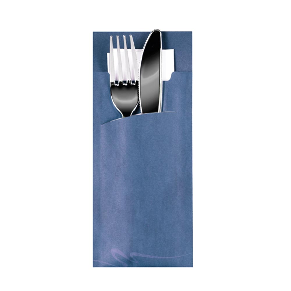 Bestecktasche 20 x 8,5 cm - Blau inkl.  Serviette Weiß 33 x 33 cm - 2-lagig (520 Stück)