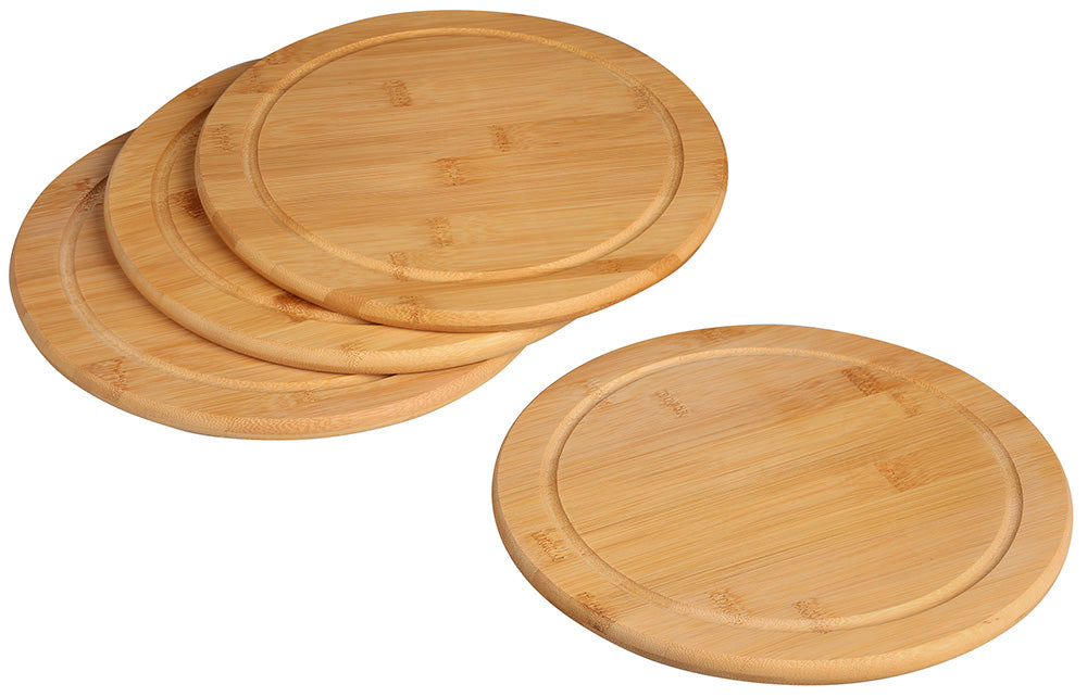 Bambus Servierteller mit Saftrille  (4er Set) - Ø 25 x 1,3  cm  Helles Naturholz