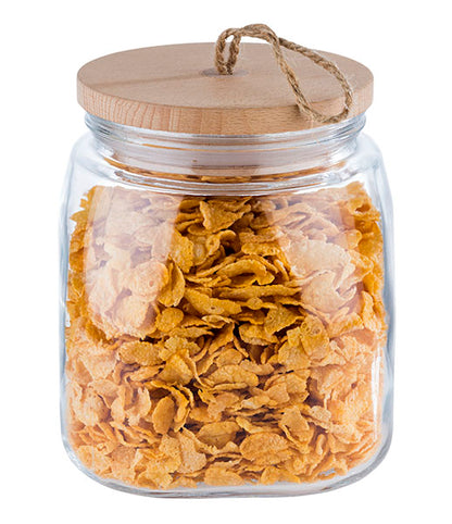 WOODY Vorratsglas mit Holzdeckel - 14 x 14 x 17 cm (Inhalt 2 l)