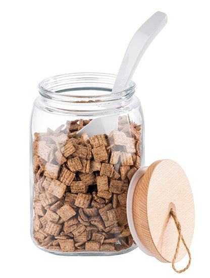 WOODY Vorratsglas mit Holzdeckel - 14 x 14 x 21,5 cm (Inhalt 2,5 l)