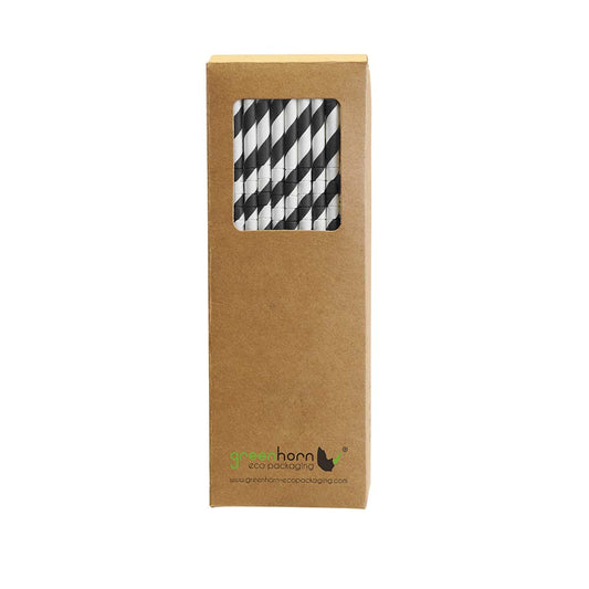 GREENHORN Papier-Trinkhalme flexibel - Ø 0,6 x 19,7 cm (100 Stück) - schwarz-weiß gestreift
