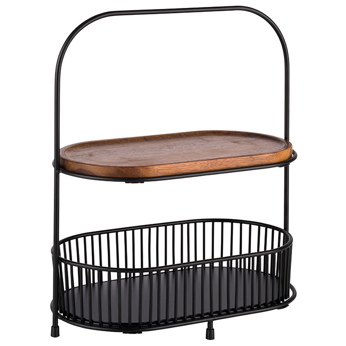ALL-ROUNDER 2-stufige Etagère (5-tlg.) - 31 x 17 x 37.5 cm - Akazie. Metall