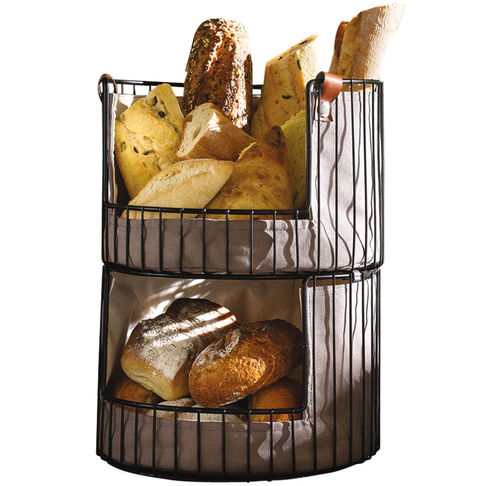 Brotkorb mit Tasche - (Ø 27,5 x 18,5 cm) - Metall, Baumwolle