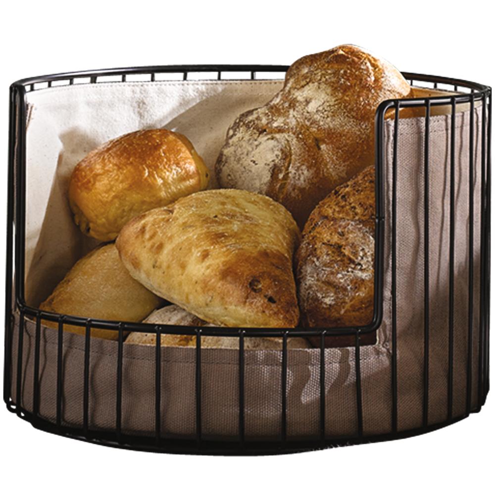 Brotkorb mit Tasche - (Ø 27,5 x 18,5 cm) - Metall, Baumwolle