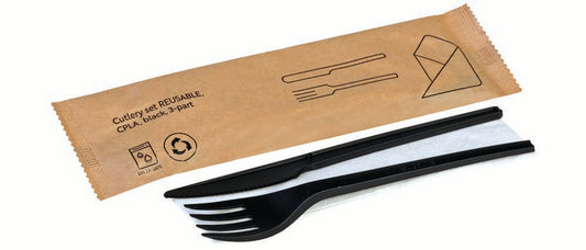 REUSABLE Set Messer/Gabel/Serviette - CPLA - Schwarz (250 Stück)